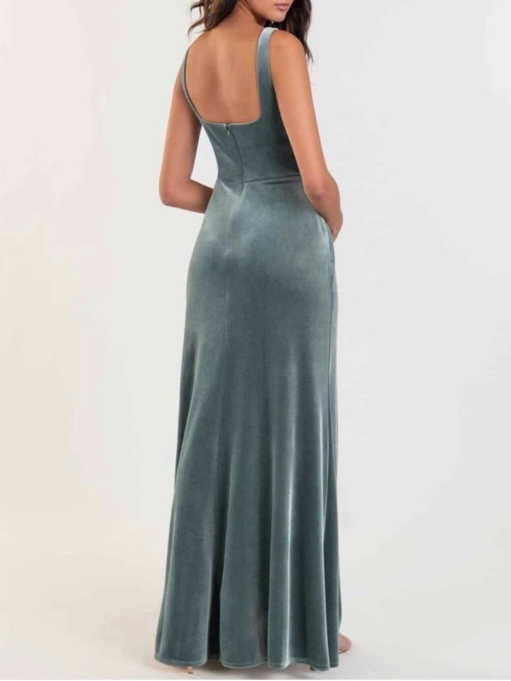 Jenny Yoo BHDLN Formal Dress Mara Green Velvet Sleeveless Square Neck Gown - Picture 2 of 8